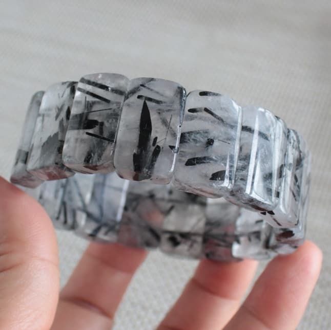 天然石ブレスレット トルマリンブラックインクォーツバングル 針水晶
