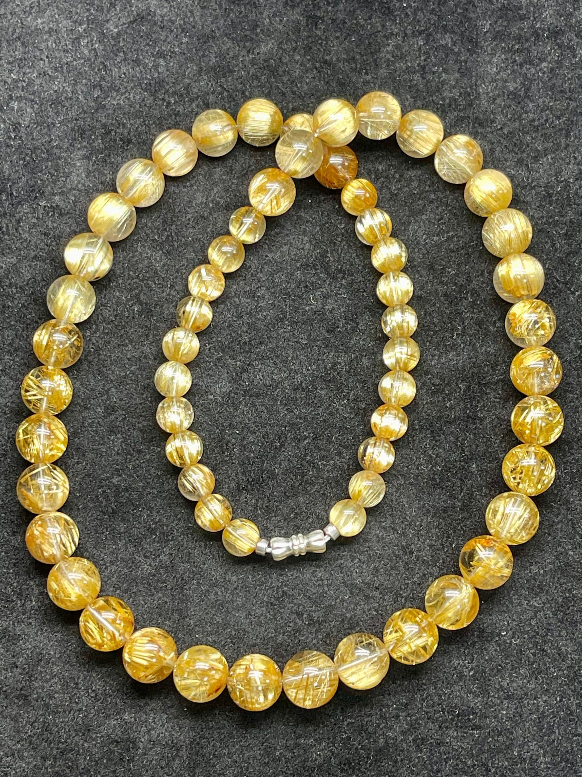 最高品質ルチルクォーツ ネックレス 53cm 11mm~7.5mm 天然石ネックレス