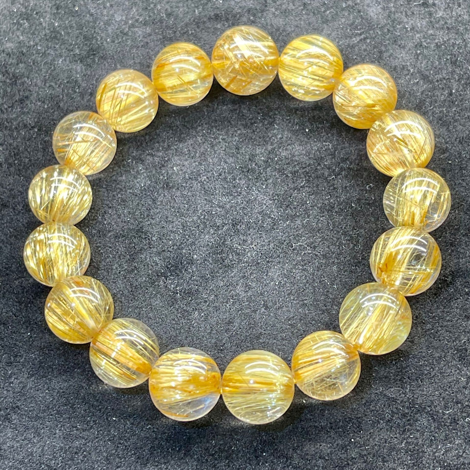 天然石ブレスレット 最高品質タイチンゴールドルチル 14.5~13.5mm 19cm