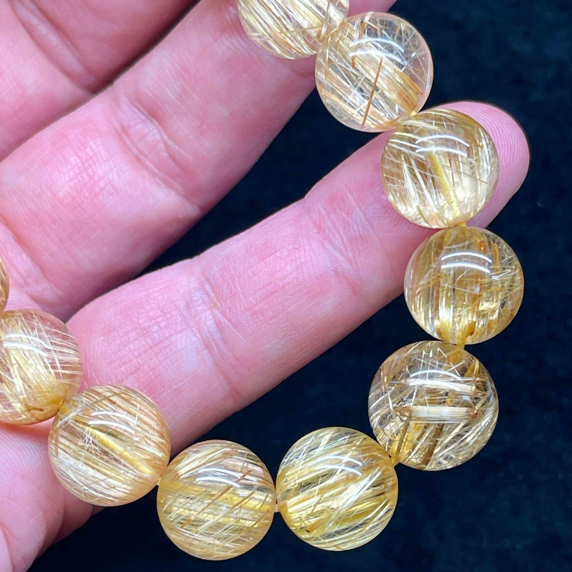 天然石ブレスレット 最高品質タイチンゴールドルチル 14.5~13.5mm 19cm