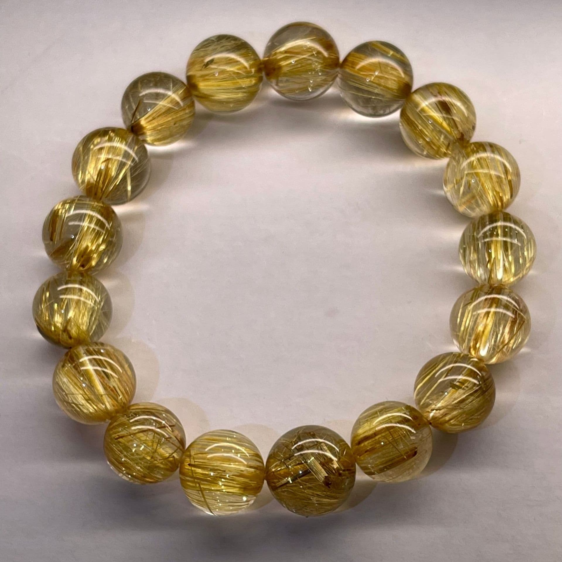 天然石ブレスレット 最高品質タイチンゴールドルチル 14.5~13.5mm 19cm