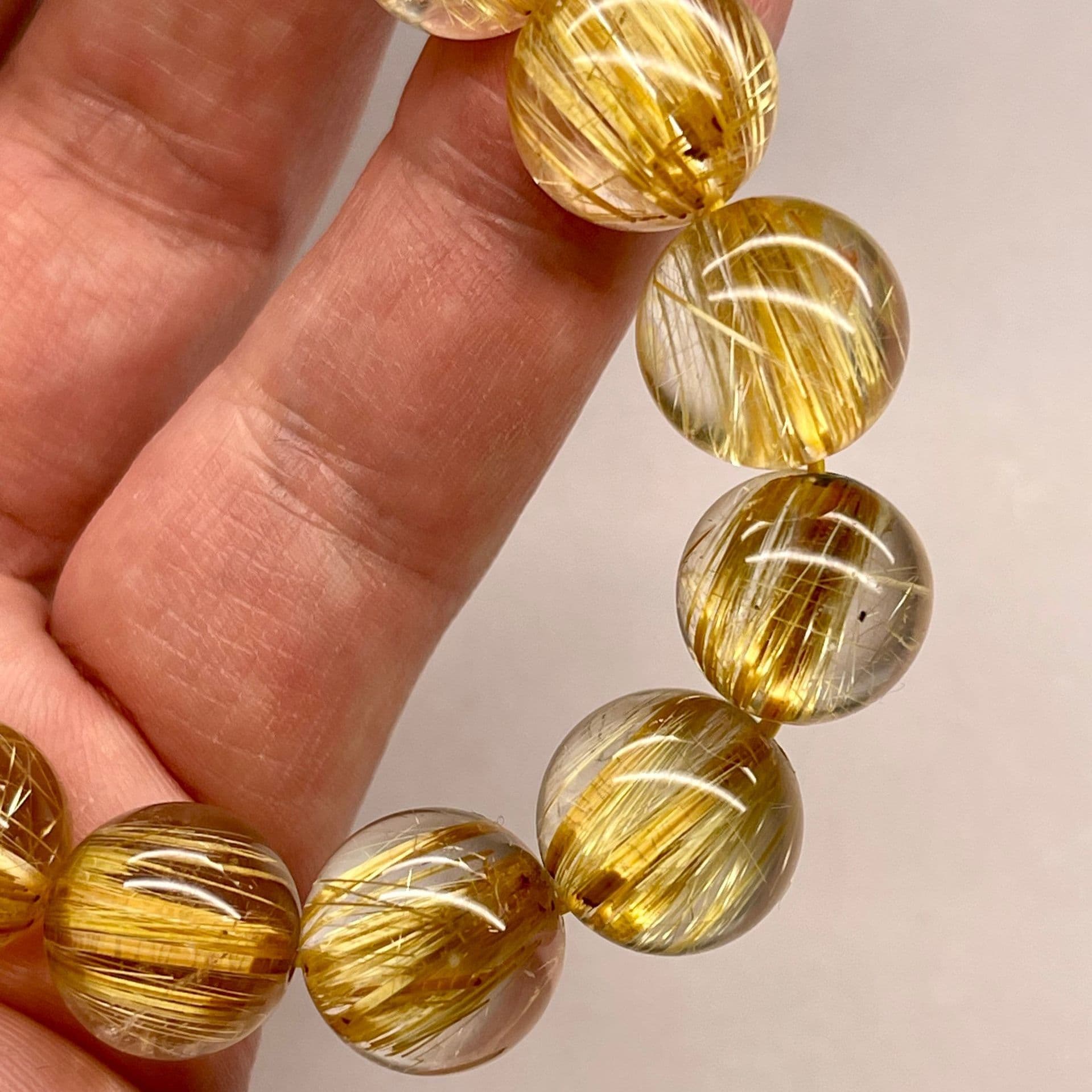 天然石ブレスレット 最高品質タイチンゴールドルチル 14.5~13.5mm 19cm