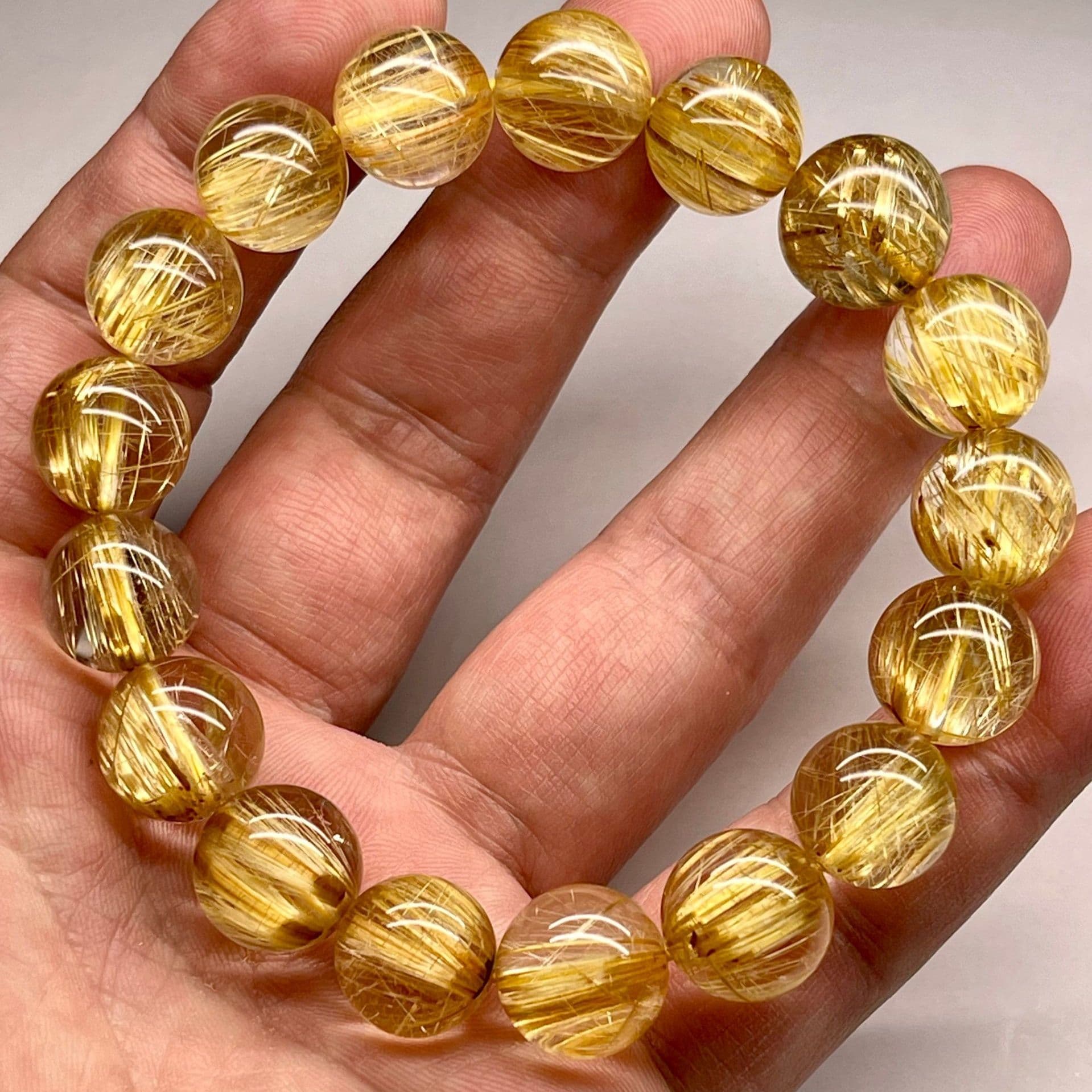 天然石ブレスレット 最高品質タイチンゴールドルチル 14.5~13.5mm 19cm