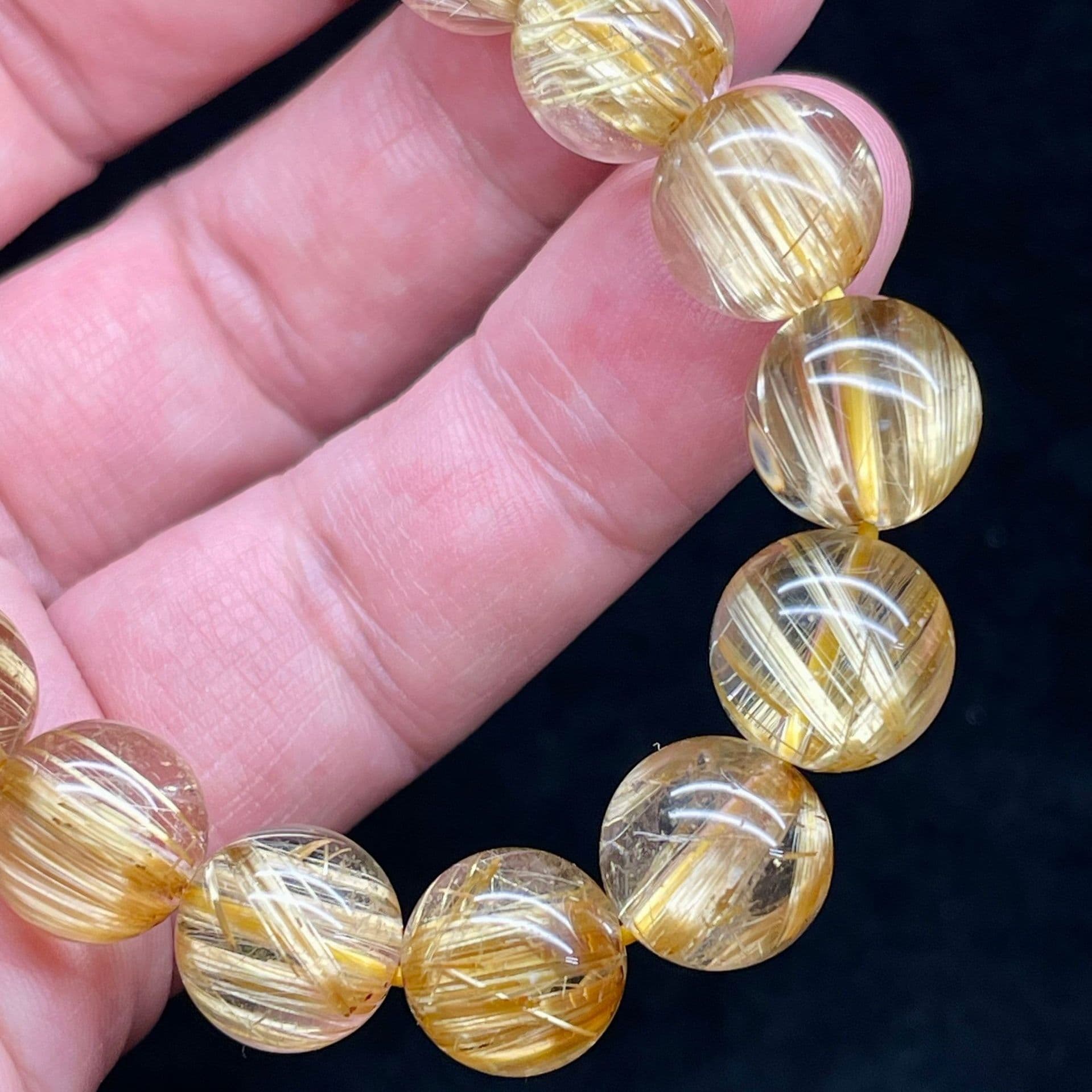 天然石ブレスレット 最高品質キャッツアイルチルクォーツ 12mm 18.5cm