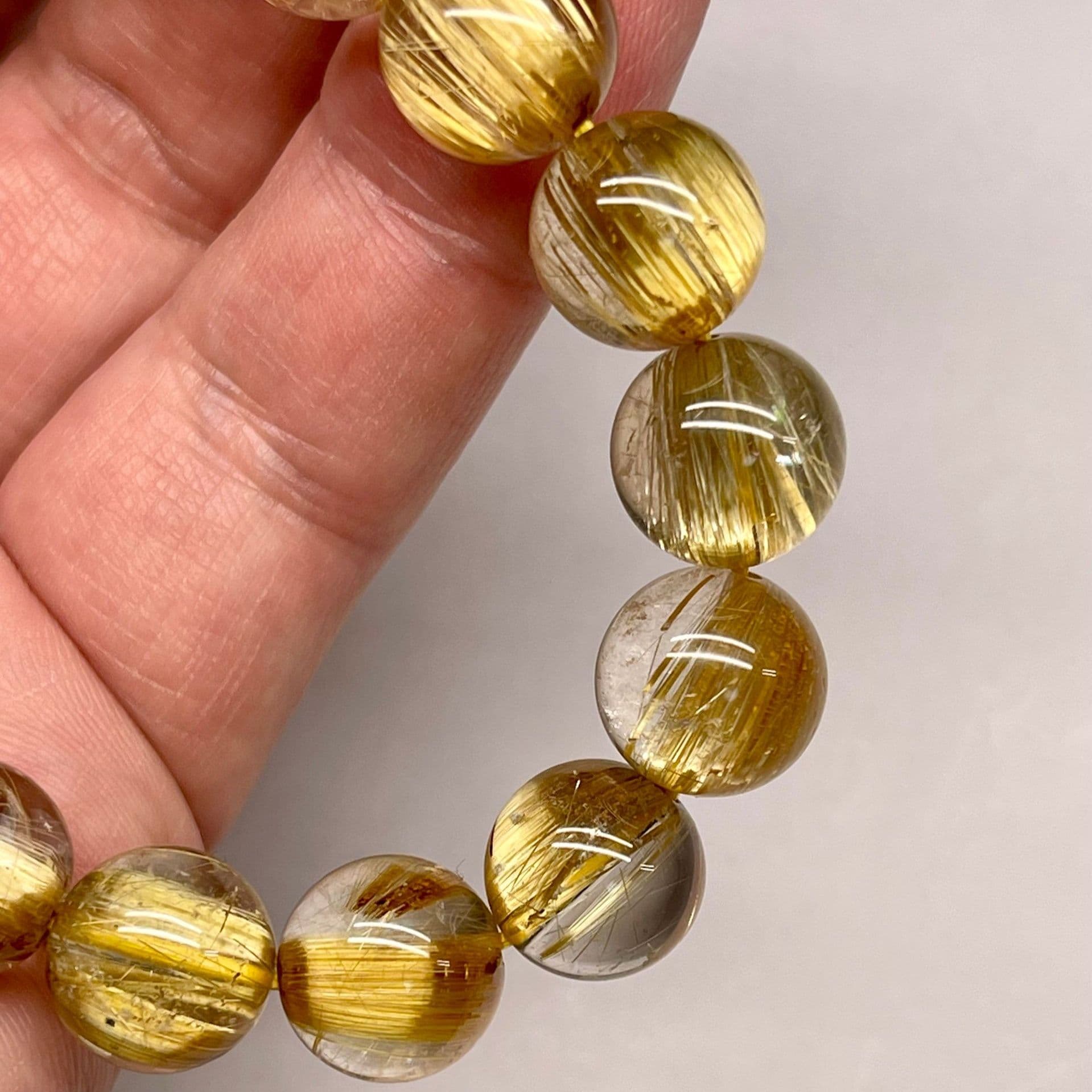 天然石ブレスレット 最高品質キャッツアイルチルクォーツ 12mm 18.5cm