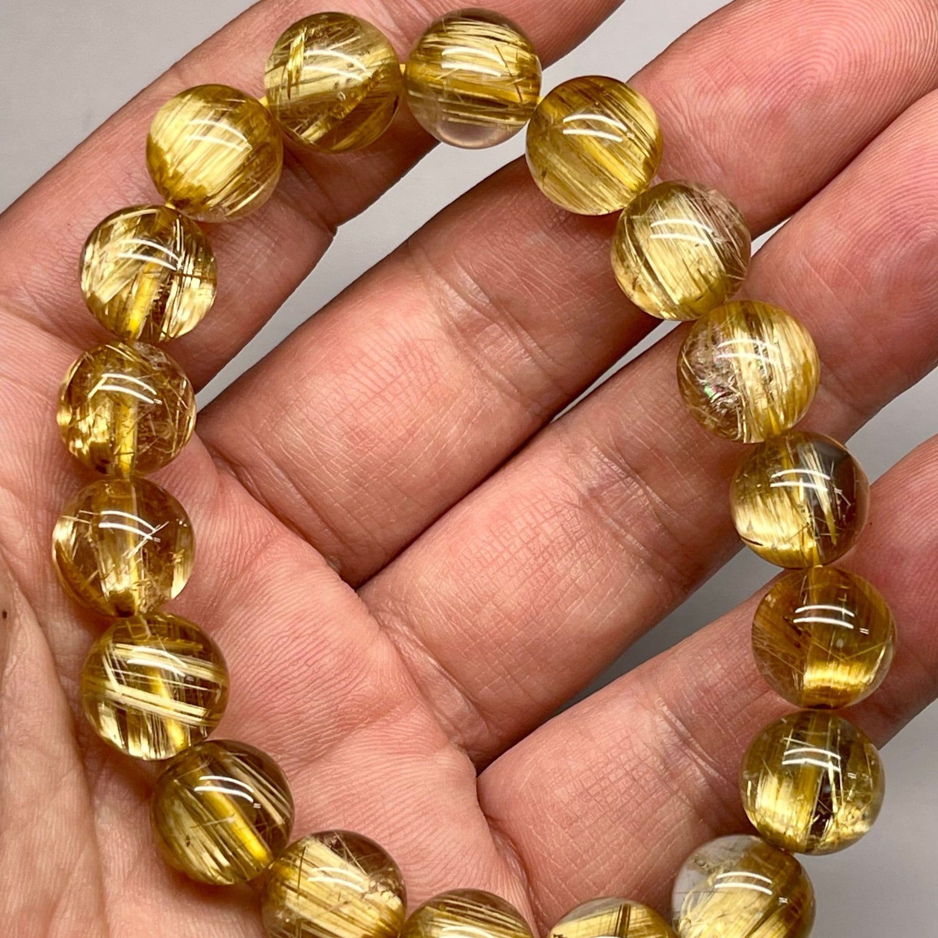 天然石ブレスレット 最高品質キャッツアイルチルクォーツ 12mm 18.5cm