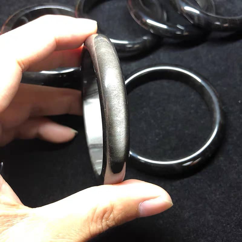 天然石ブレスレット オプシディアンシルバー 黒曜石 リング型